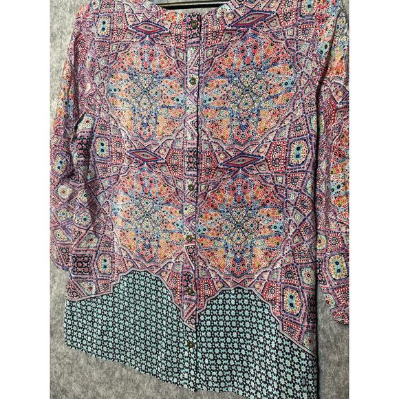 Maeve Athropologie Sydney Silk Top Womens 6 Multicolor Mosaic Print Button Back - Picture 4 of 6